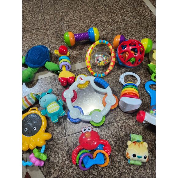 Lot of 17 Assorted Baby Toddler Toys Rattles Teethers Mirrors Crinkle Toy Bundle - Picture 3 of 8